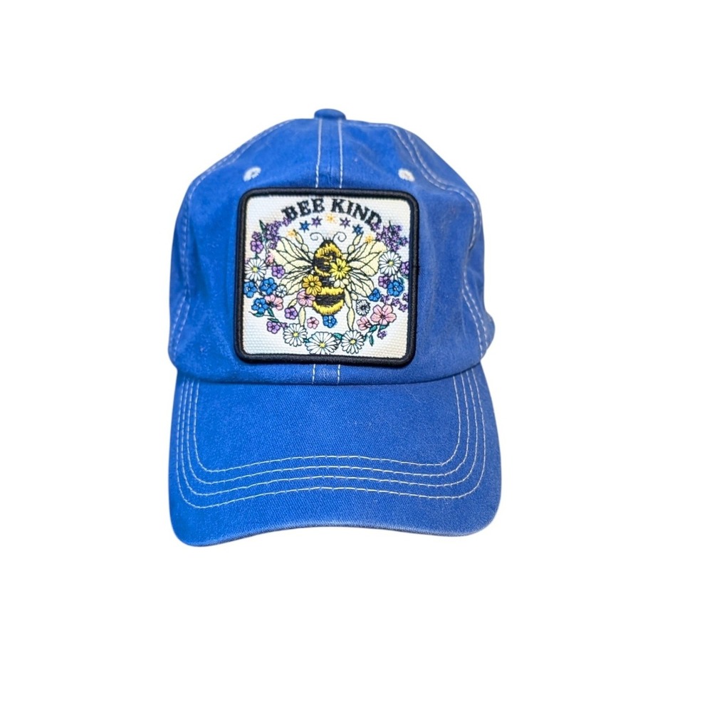 4350 District Bee Kind Blue Cotton Baseball Cap Floral Patch Adjustable Hat Boho